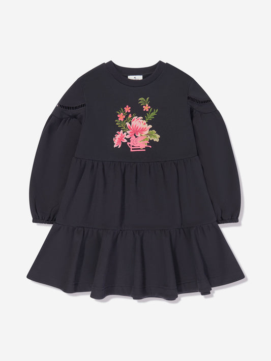 Etro 女童海军蓝花朵平纹针织连衣裙