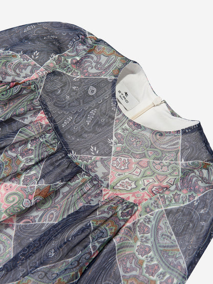 Etro 女童蓝色佩斯利编织连衣裙