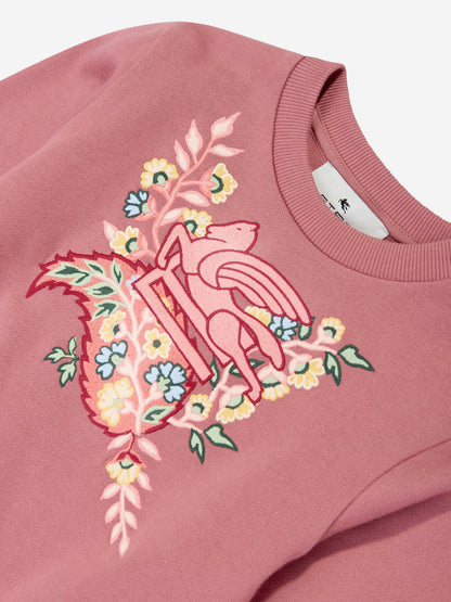 Etro 女孩粉色 Pegaso 徽标运动衫