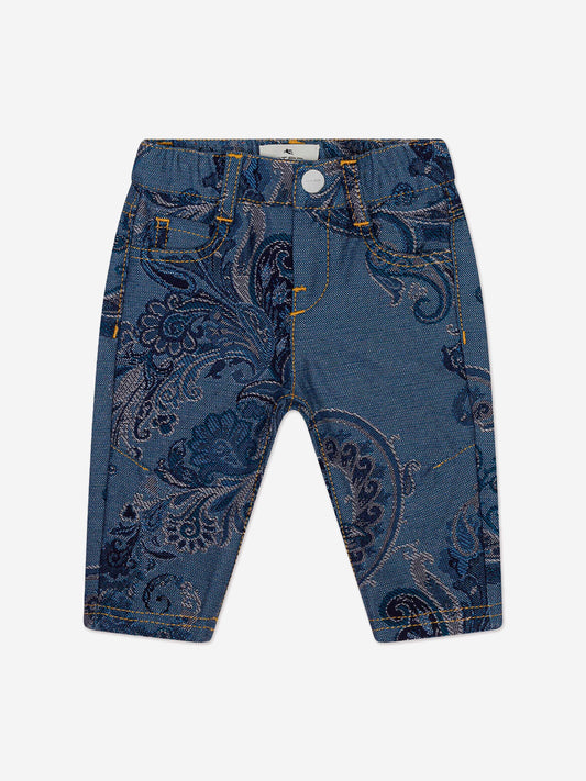 Etro 男婴蓝色佩斯利印花牛仔裤