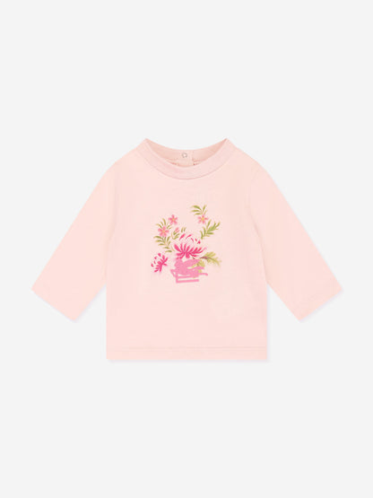 Etro 女婴长袖徽标 T 恤（粉色）