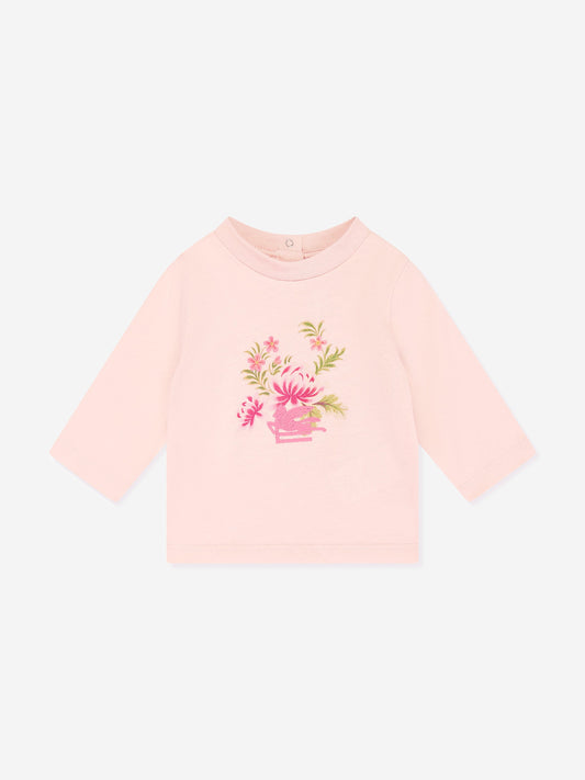 Etro 女婴长袖徽标 T 恤（粉色）