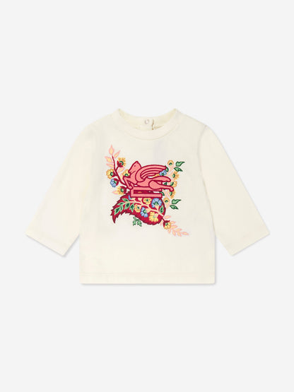 Etro 女婴长袖徽标 T 恤（象牙色）