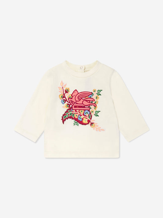 Etro 女婴长袖徽标 T 恤（象牙色）