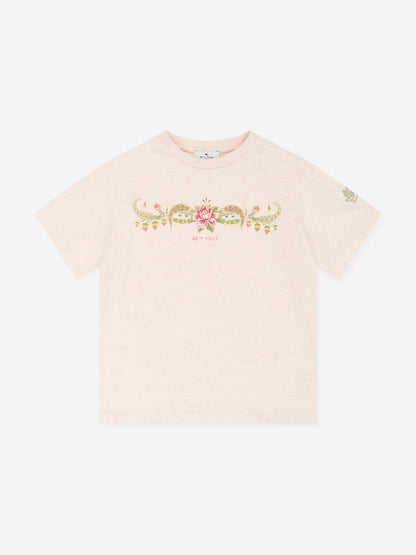 Etro 女童花卉徽标 T 恤（米色）