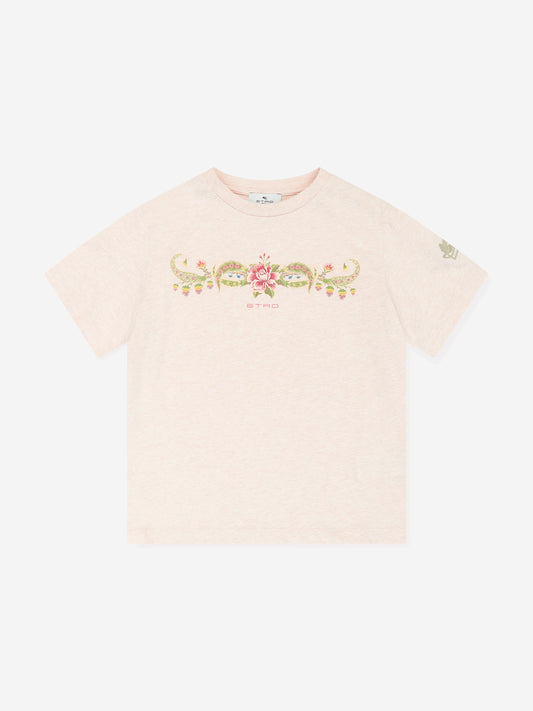 Etro 女童花卉徽标 T 恤（米色）