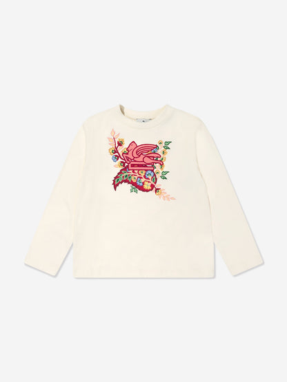 Etro 女童长袖徽标 T 恤（象牙色）