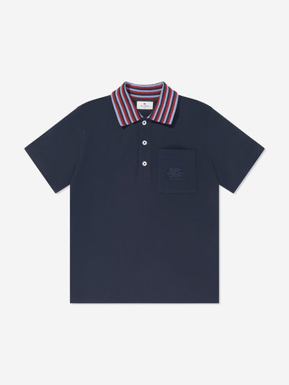 Etro 男童海军蓝条纹领 Polo 衫