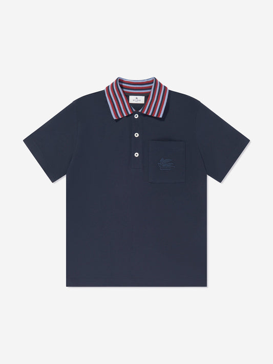Etro 男童海军蓝条纹领 Polo 衫