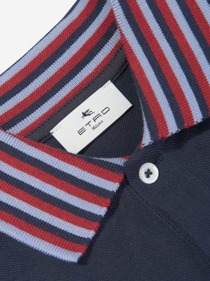 Etro 男童海军蓝条纹领 Polo 衫