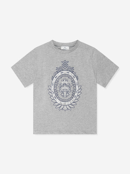 Etro 男童灰色 Crest Logo T 恤