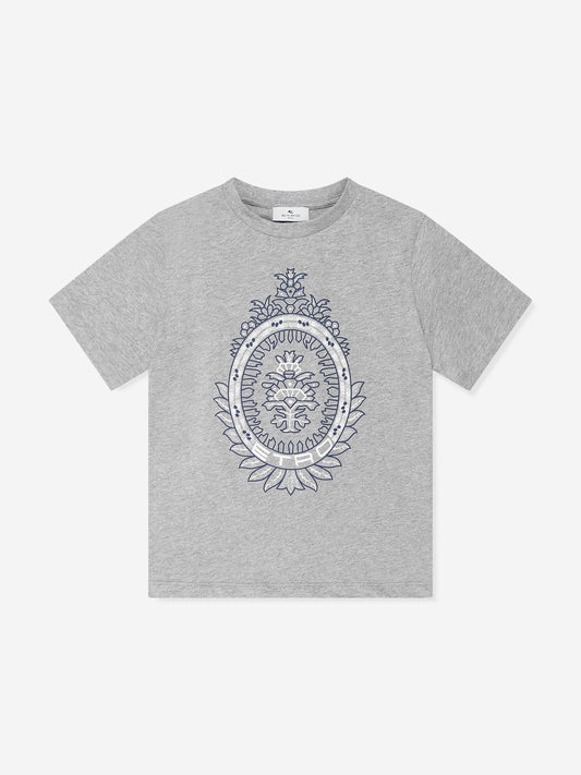 Etro 男童灰色 Crest Logo T 恤