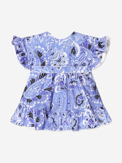 Etro 女婴蓝色花卉佩斯利连衣裙