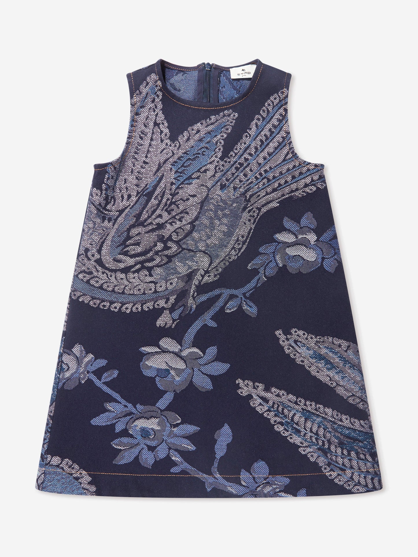 Etro 女童提花花鸟连衣裙（海军蓝）