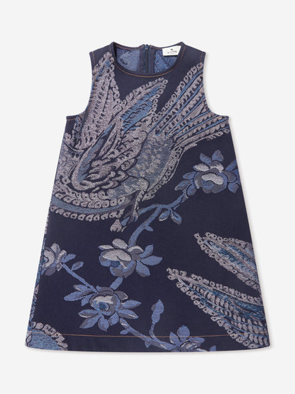 Etro 女童提花花鸟连衣裙（海军蓝）