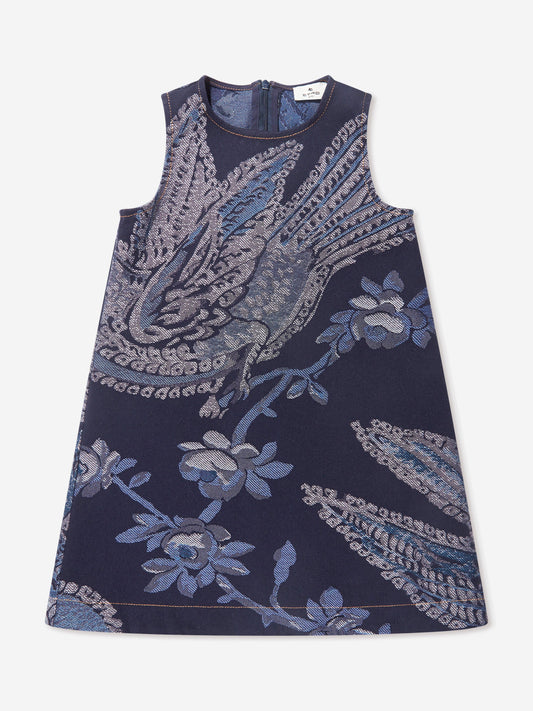 Etro 女童提花花鸟连衣裙（海军蓝）