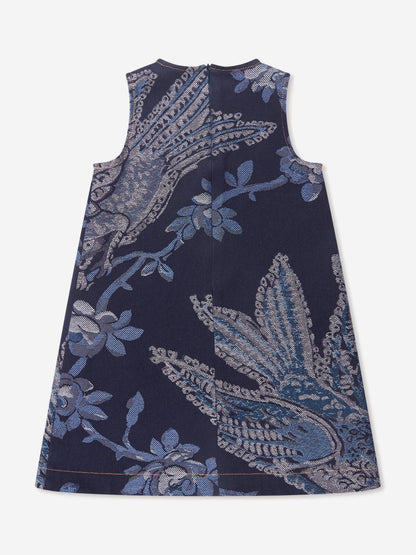 Etro 女童提花花鸟连衣裙（海军蓝）