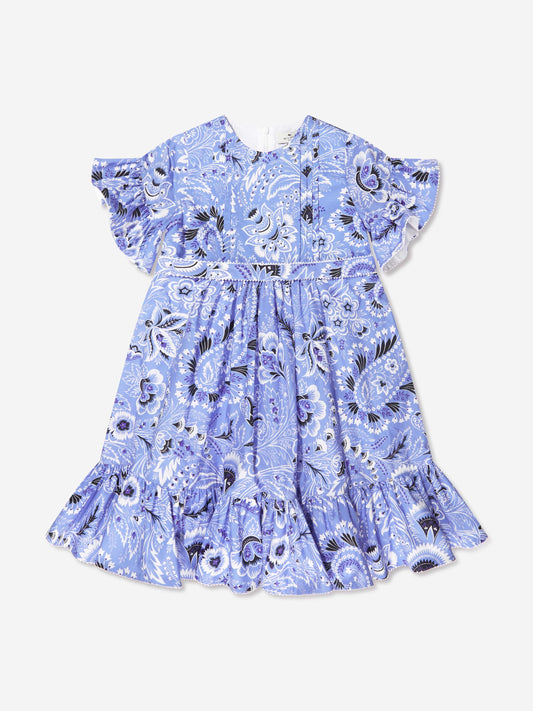 Etro 女童蓝色花卉佩斯利连衣裙