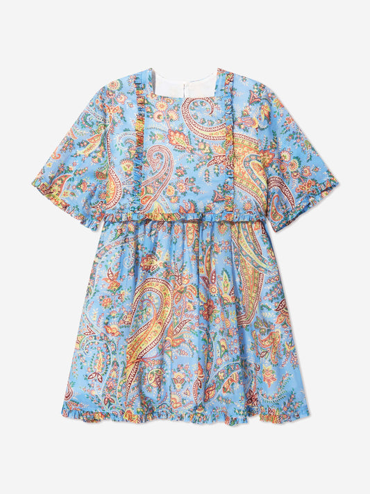 Etro 女童蓝色花卉佩斯利连衣裙