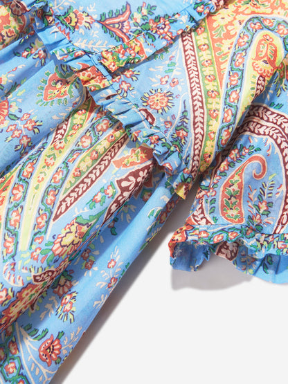 Etro 女童蓝色花卉佩斯利连衣裙