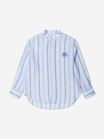 Etro 男童白色条纹亚麻衬衫