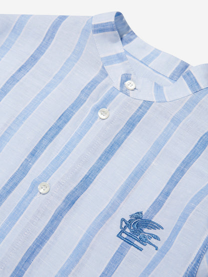 Etro 男童白色条纹亚麻衬衫