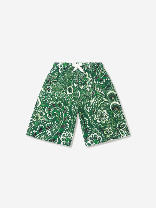Etro 男童绿色花卉佩斯利短裤