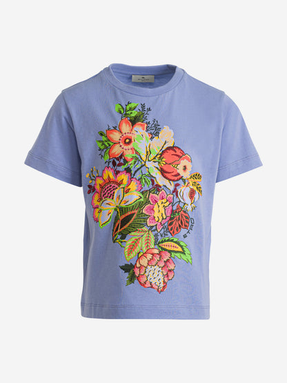 Etro 女童蓝色花卉印花 T 恤