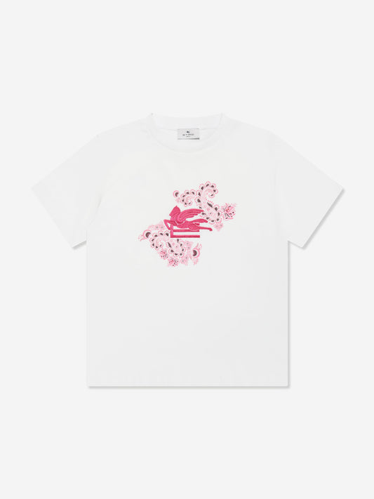Etro Boys 象牙色佩斯利徽标 T 恤