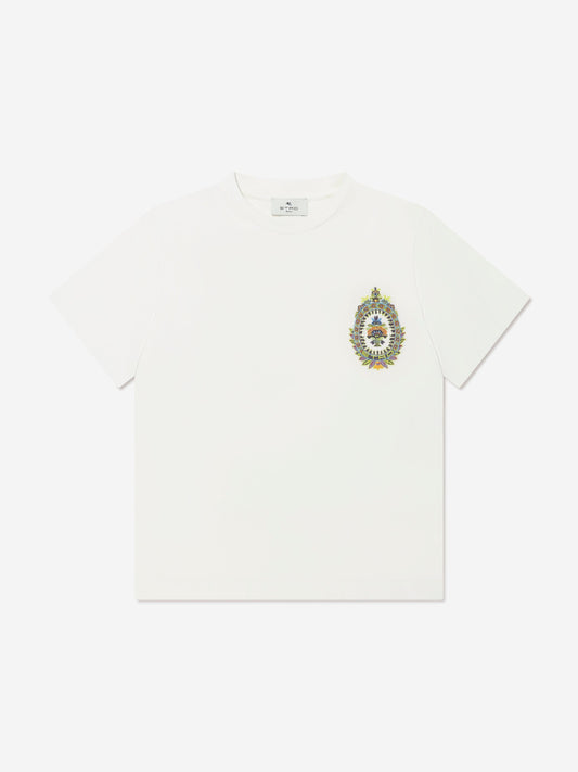 Etro 男童象牙色徽章徽标 T 恤