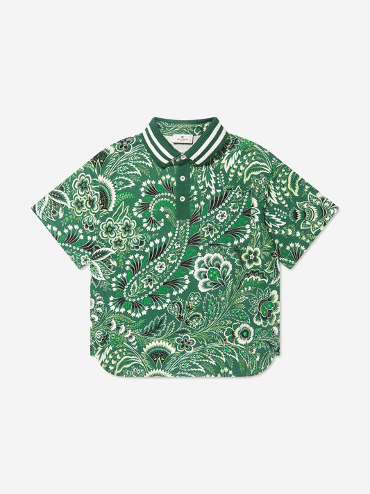 Etro 男童绿色花卉佩斯利 Polo 衫
