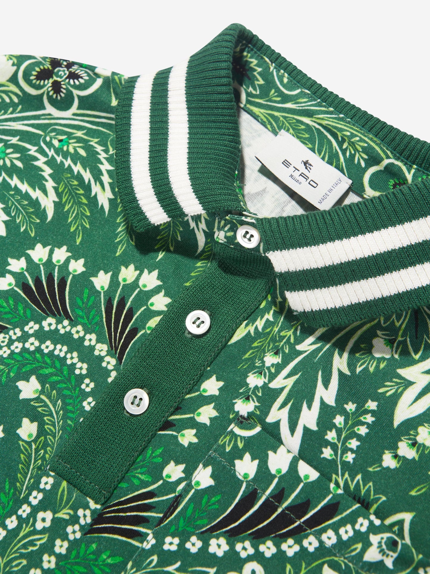 Etro 男童绿色花卉佩斯利 Polo 衫