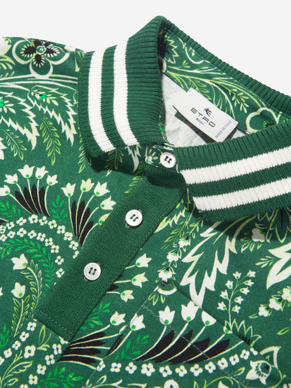 Etro 男童绿色花卉佩斯利 Polo 衫
