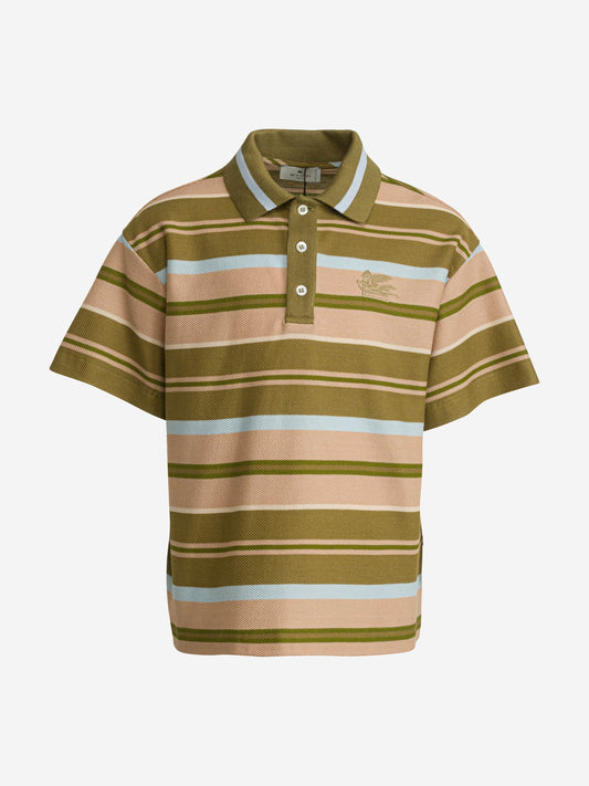 Etro 男童绿色条纹 Polo 衫