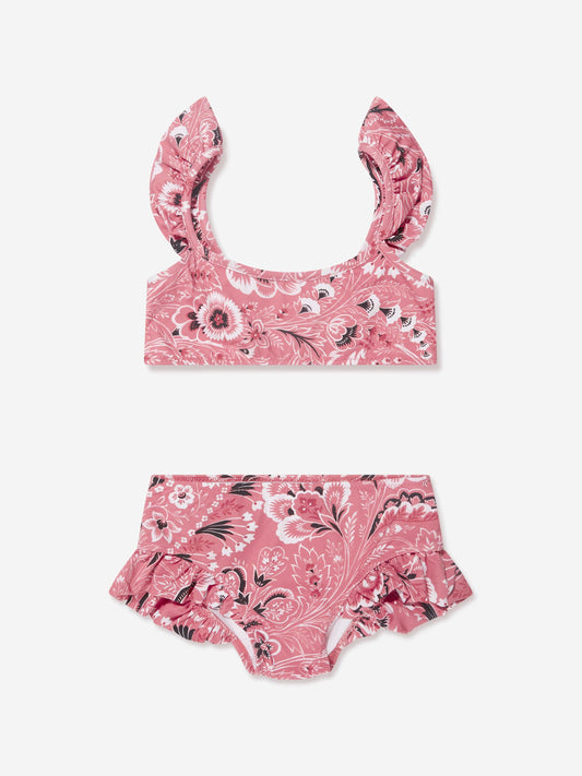 Etro 女童粉色花卉佩斯利比基尼