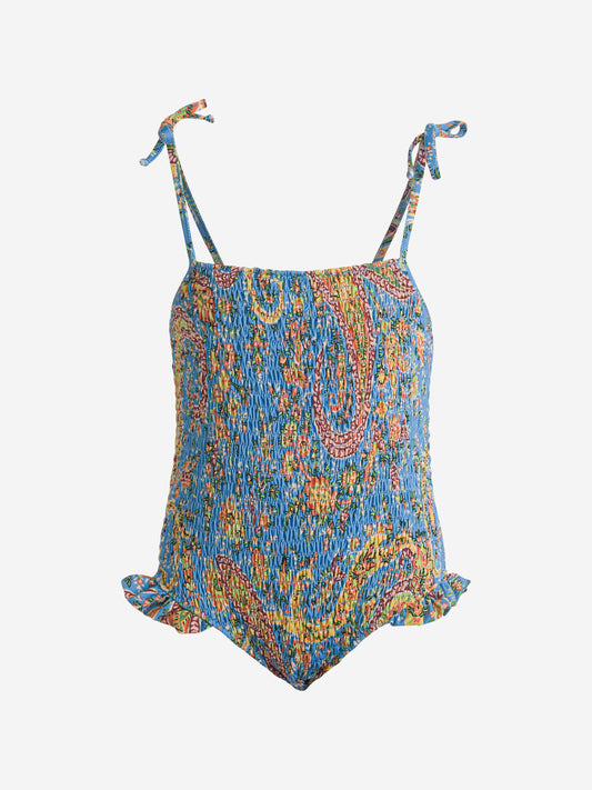Etro 女童蓝色花卉佩斯利泳衣