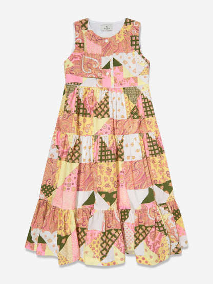 Girls Paisley Patchwork Dress in Pink