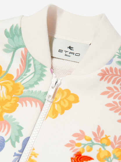 Girls Floral Zip Up Top in Ivory