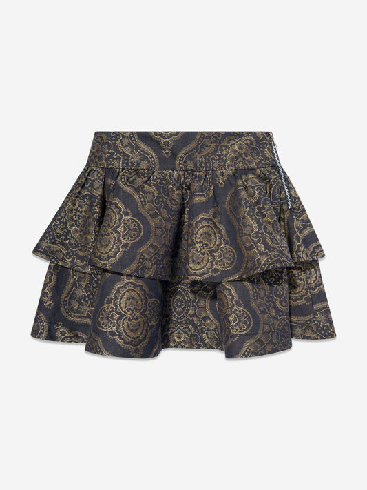 Girls Jacquard Ruffle Skirt in Navy