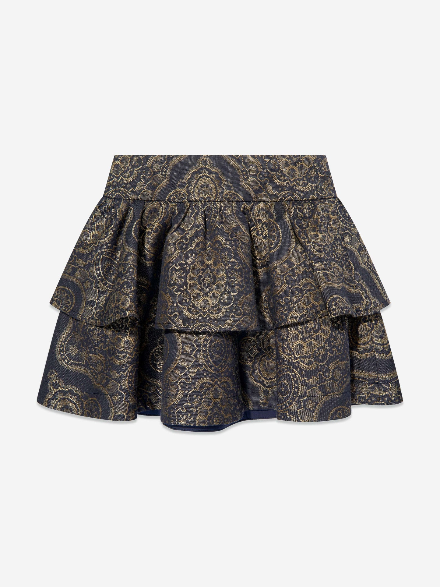 Girls Jacquard Ruffle Skirt in Navy