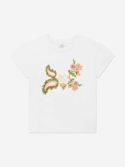 Girls Floral Logo T-Shirt in Ivory