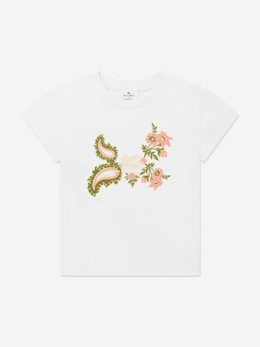 Girls Floral Logo T-Shirt in Ivory