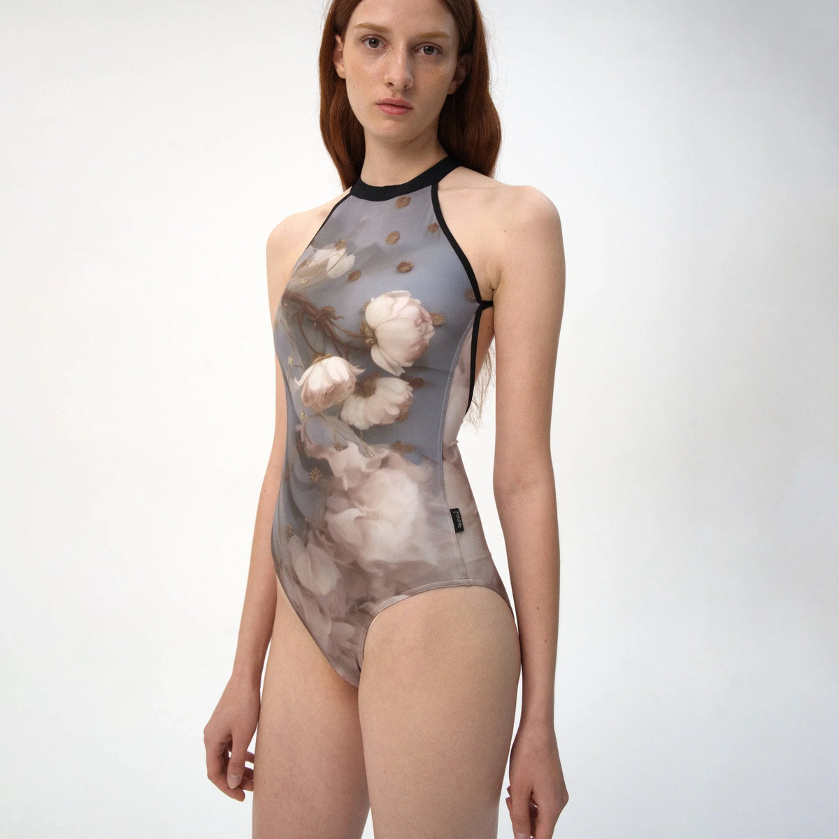 女士雾蓝色花朵挂脖芭蕾舞连体衣(R7_26.1/Elvira - Halter)