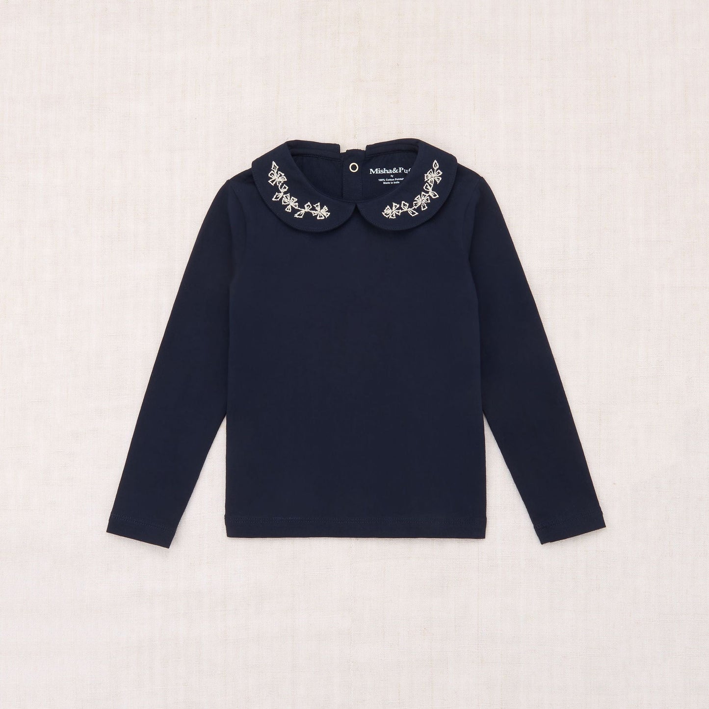 女童藏青色刺绣棉T恤