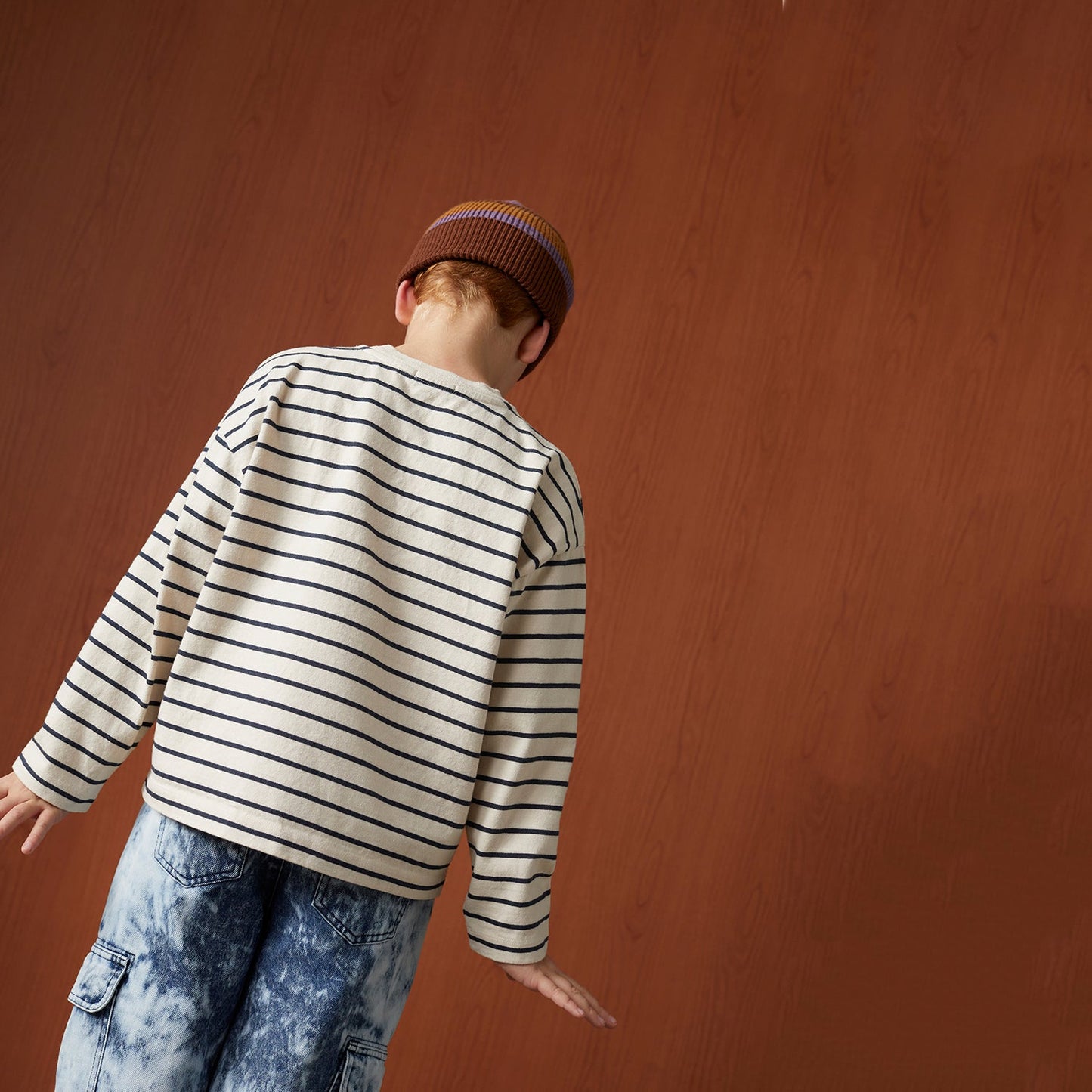 儿童米色条纹棉T恤