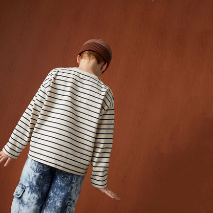 儿童米色条纹棉T恤