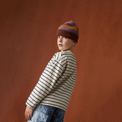 儿童米色条纹棉T恤