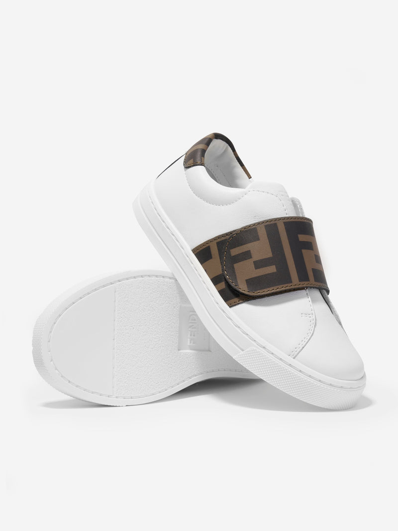 Fendi Kids 皮革 FF Logo 运动鞋（白色）