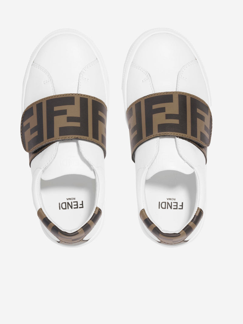 Fendi Kids 皮革 FF Logo 运动鞋（白色）