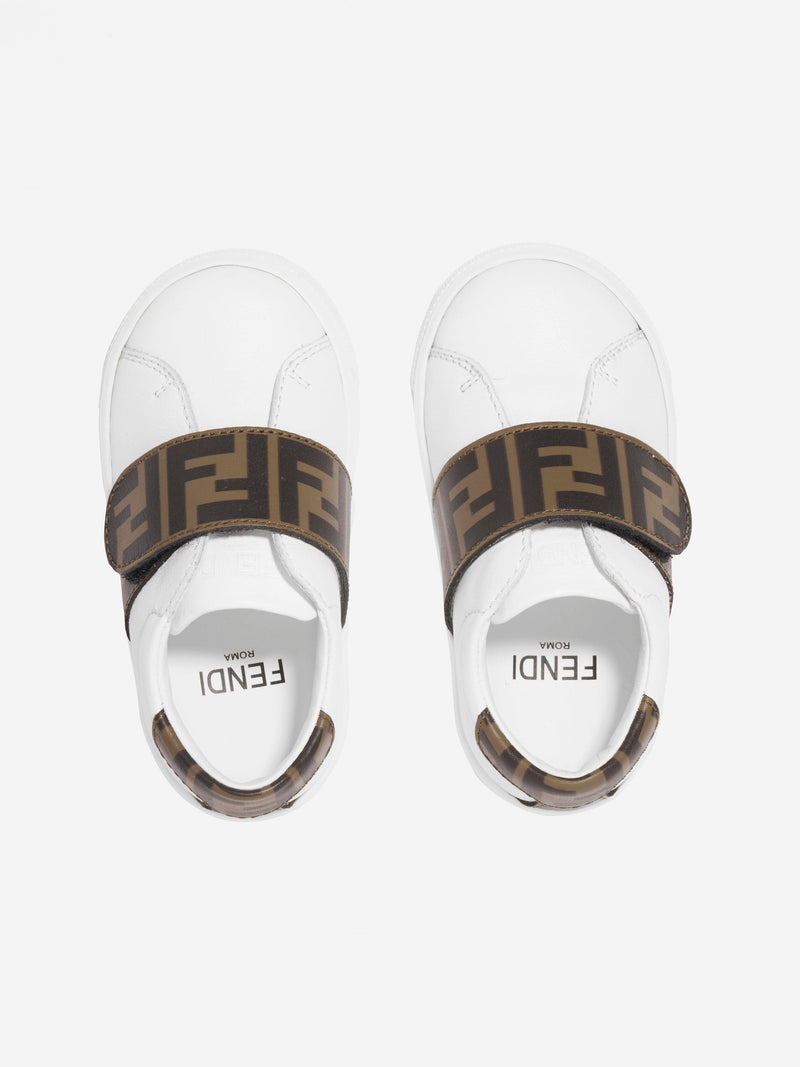 Fendi Kids 皮革 FF Logo 运动鞋（白色）